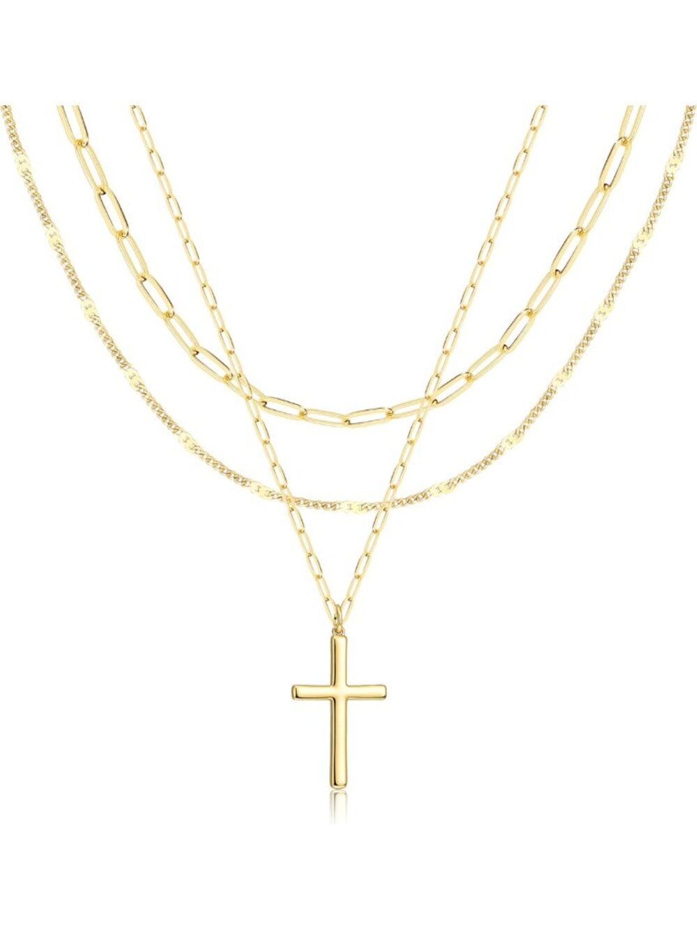 Layered Gold Necklaces for Women - Stackable Dainty Heart, Cross & Circle